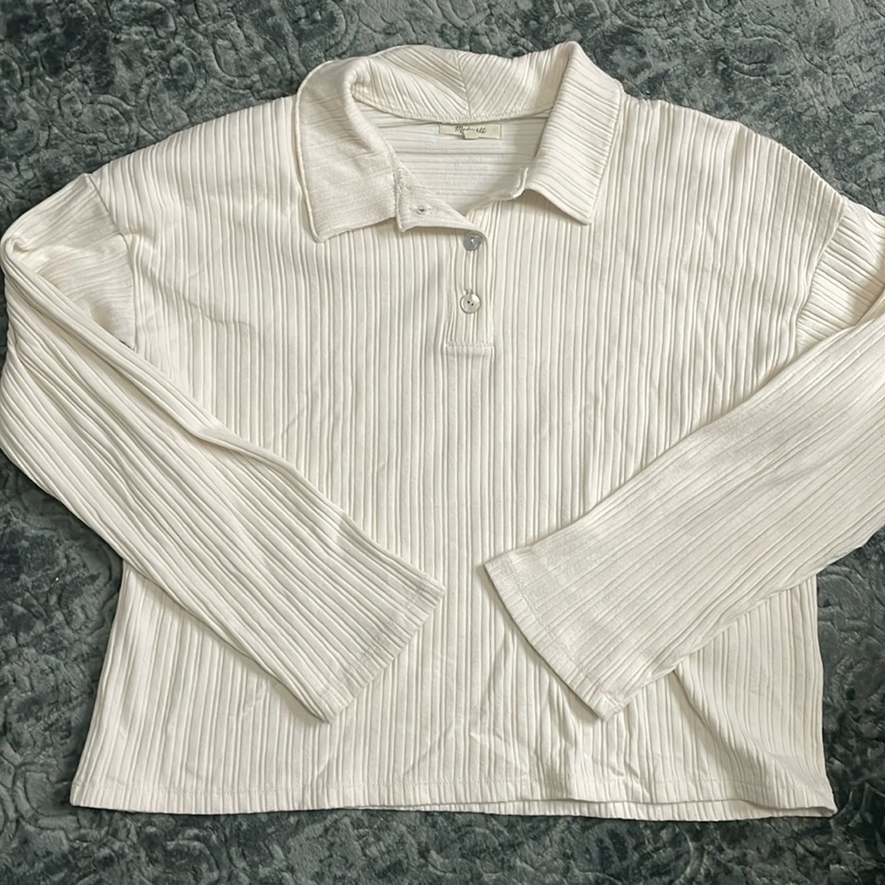 Madewell Variegated Ribbed Boxy Polo Shirt Long Sleeve - Picture 2 of 5